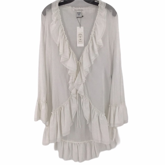 DVF Sita white boho top NWT open front shear sz 12 - Picture 2 of 9